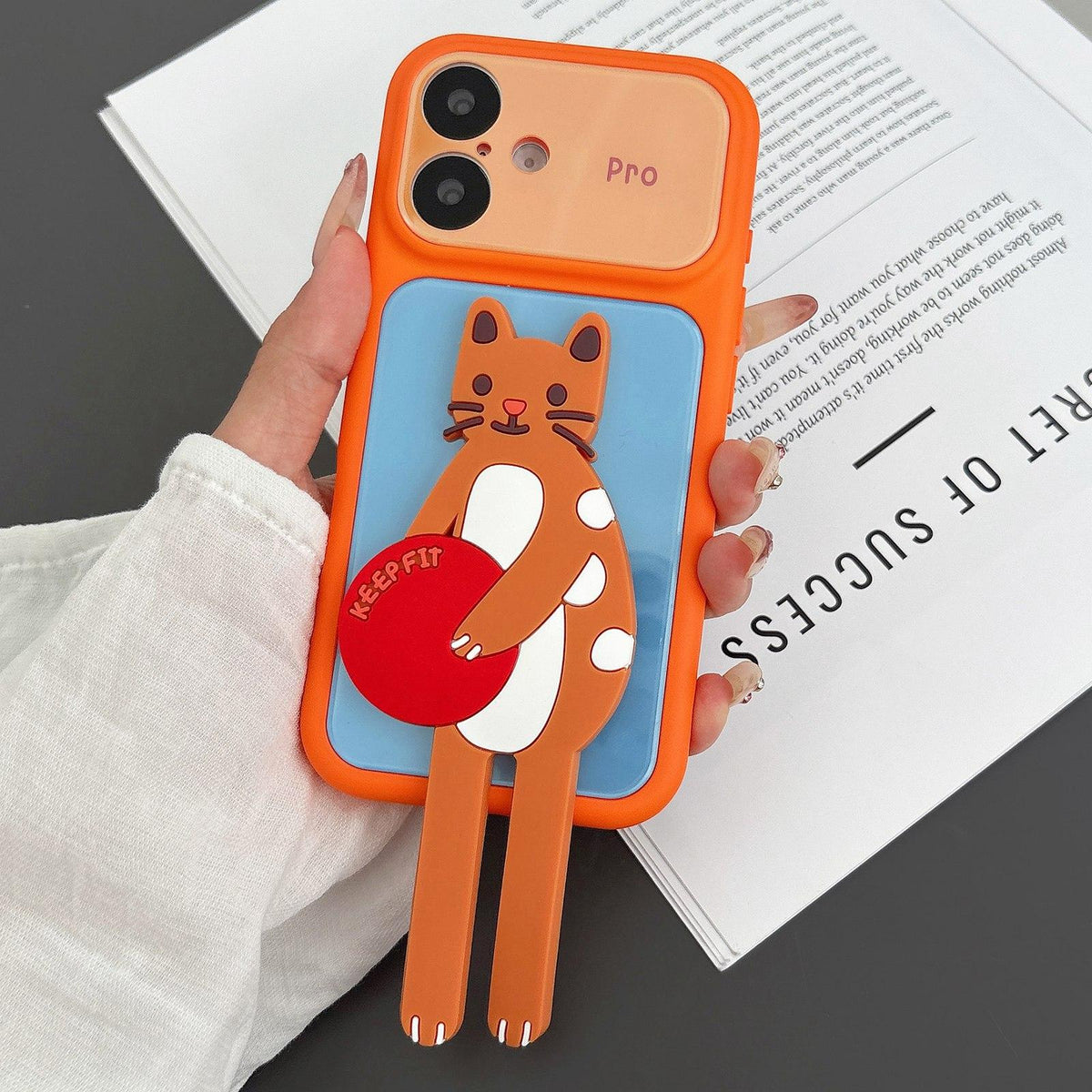 For iPhone 17 Color Block Animal Holder Phone Case - Blue Orange - EDA009733013D