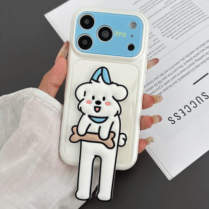 For iPhone 17 Pro Color Block Animal Holder Phone Case - White - EDA009733014A