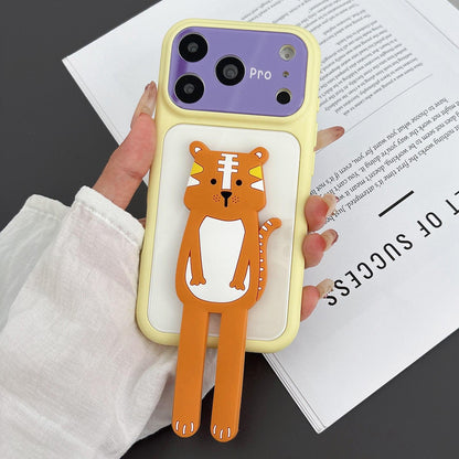 For iPhone 17 Pro Color Block Animal Holder Phone Case - White Yellow - EDA009733014B