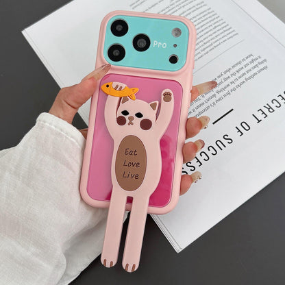 For iPhone 17 Pro Color Block Animal Holder Phone Case - Rose Red Pink - EDA009733014C