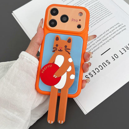 For iPhone 17 Pro Color Block Animal Holder Phone Case - Blue Orange - EDA009733014D