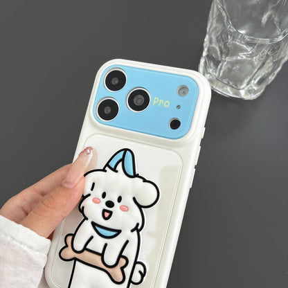 For iPhone 16 Pro Color Block Animal Holder Phone Case - White Yellow - EDA009733011B