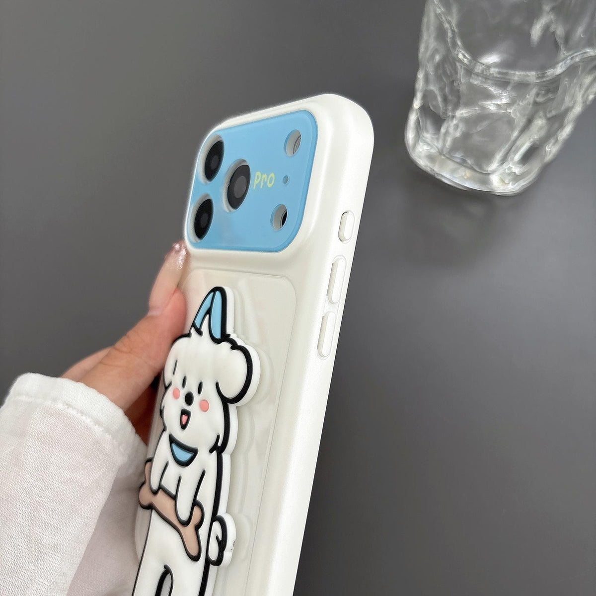 For iPhone 13 Color Block Animal Holder Phone Case - White - EDA009733001A