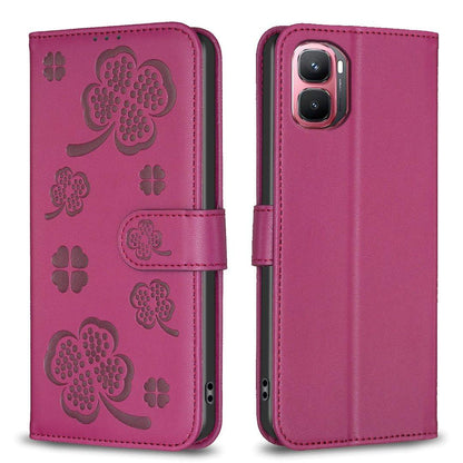 For Infinix GT 50 Pro 5G Four-leaf Embossed Leather Phone Case - Rose Red - EDA009733201A