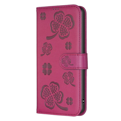 For Infinix GT 50 Pro 5G Four-leaf Embossed Leather Phone Case - Rose Red - EDA009733201A