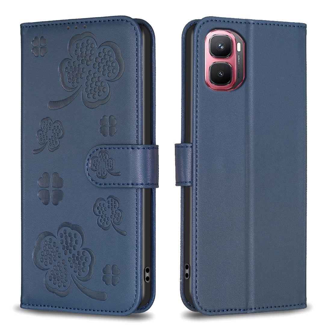 For Infinix GT 50 Pro 5G Four-leaf Embossed Leather Phone Case - Blue - EDA009733201B