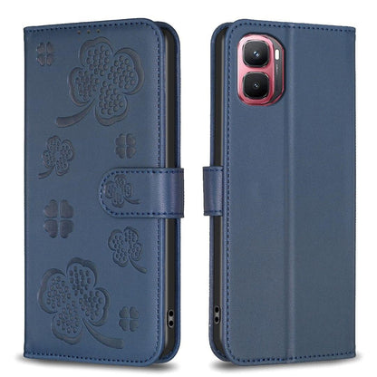 For Infinix GT 50 Pro 5G Four-leaf Embossed Leather Phone Case - Blue - EDA009733201B