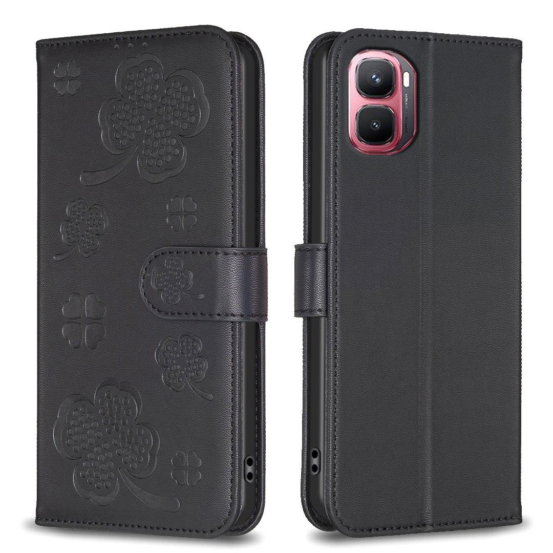 For Infinix GT 50 Pro 5G Four-leaf Embossed Leather Phone Case - Black - EDA009733201C