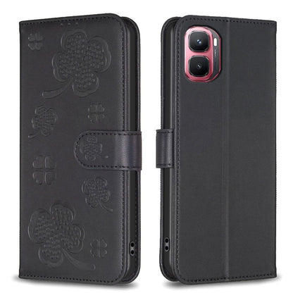 For Infinix GT 50 Pro 5G Four-leaf Embossed Leather Phone Case - Black - EDA009733201C