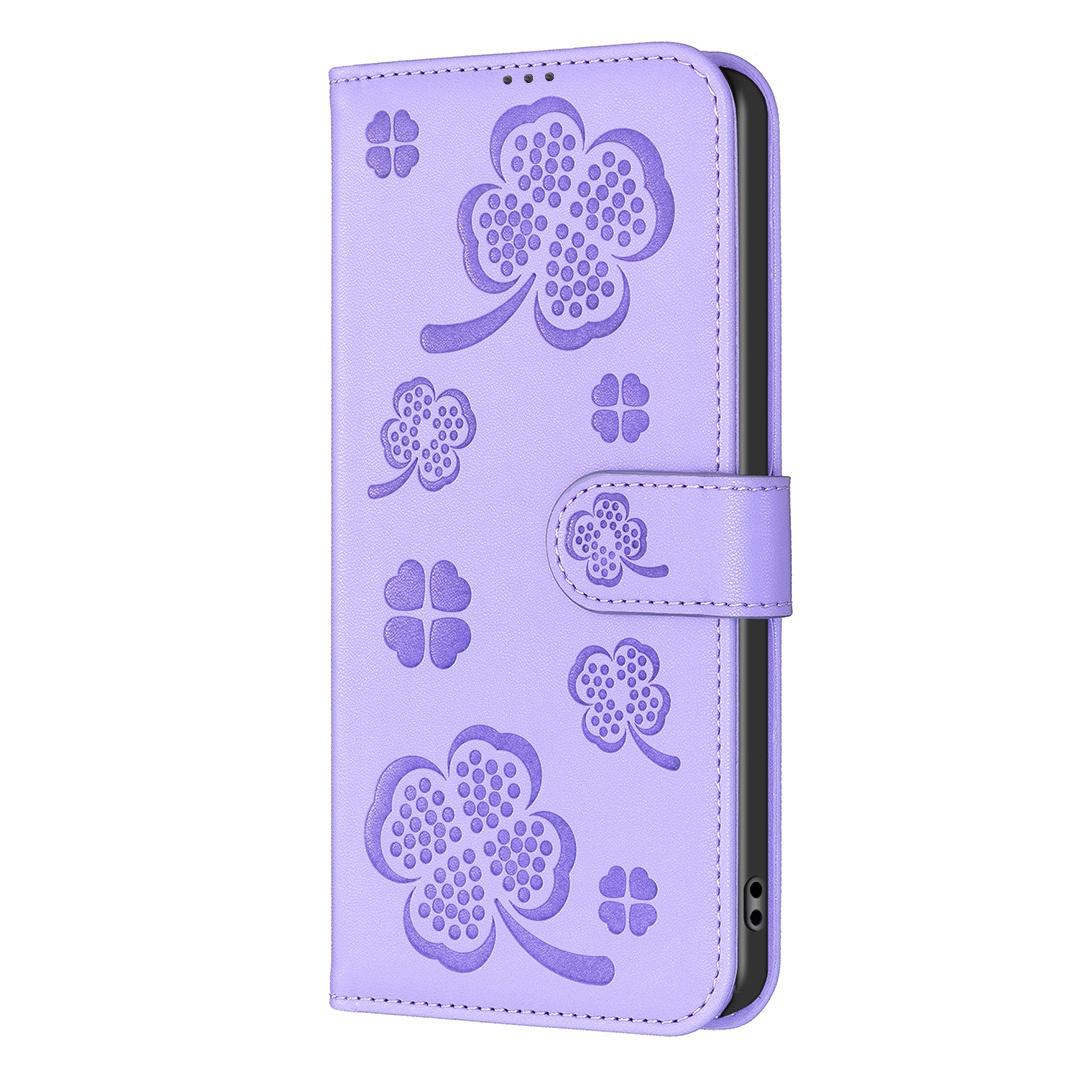 For Infinix GT 50 Pro 5G Four-leaf Embossed Leather Phone Case - Purple - EDA009733201D
