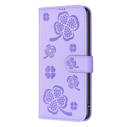 For Infinix GT 50 Pro 5G Four-leaf Embossed Leather Phone Case - Purple - EDA009733201D