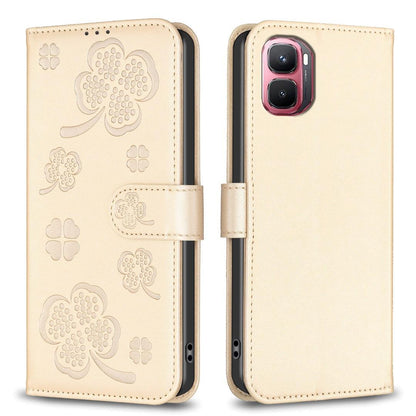 For Infinix GT 50 Pro 5G Four-leaf Embossed Leather Phone Case - Gold - EDA009733201E