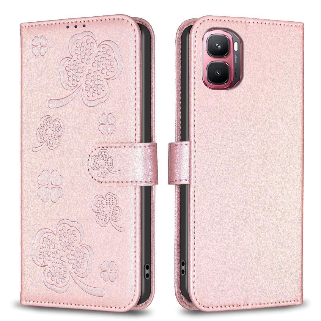 For Infinix GT 50 Pro 5G Four-leaf Embossed Leather Phone Case - Pink - EDA009733201F