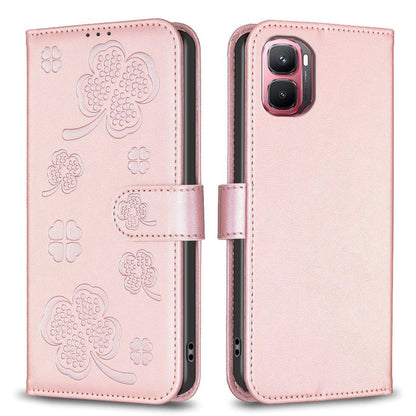 For Infinix GT 50 Pro 5G Four-leaf Embossed Leather Phone Case - Pink - EDA009733201F