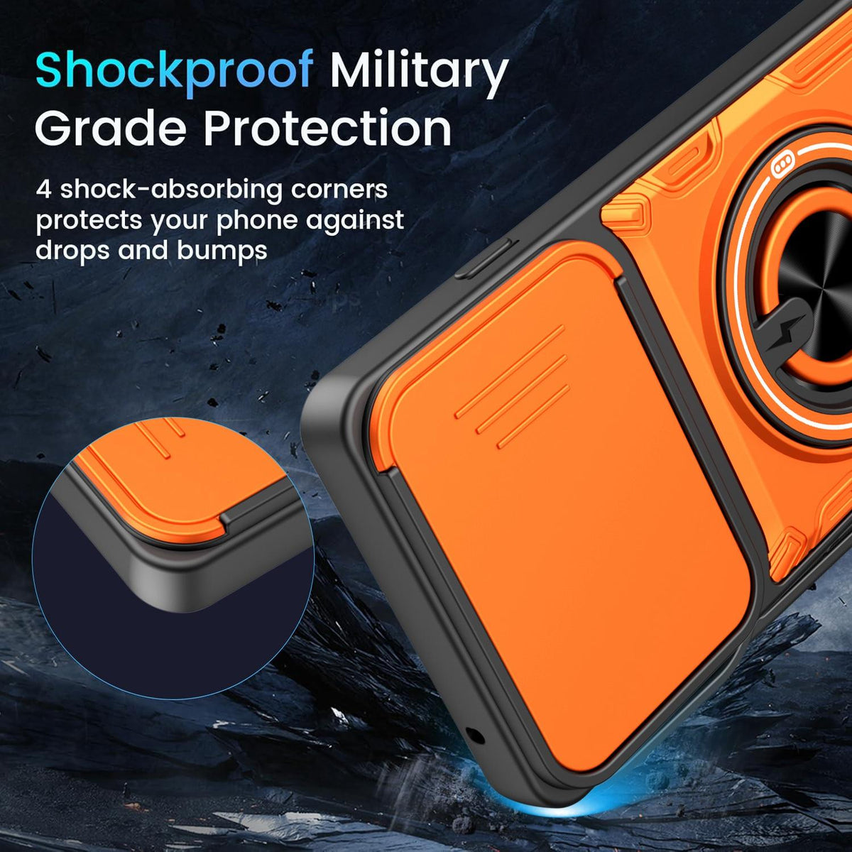 For Motorola Edge 60 Pro 5G Multifunctional Sliding Camshield Ring Holder Phone Case - Orange - EDA009734003A