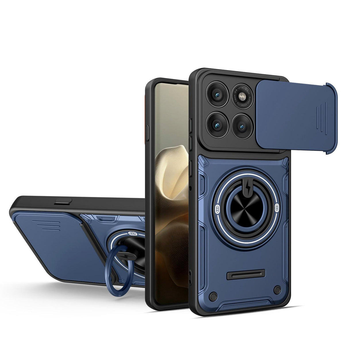 For Motorola Edge 60 Pro 5G Multifunctional Sliding Camshield Ring Holder Phone Case - Blue - EDA009734003B