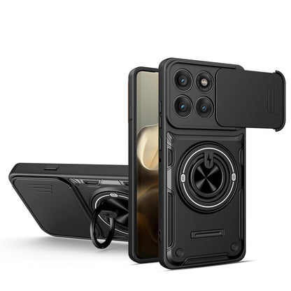For Motorola Edge 60 Pro 5G Multifunctional Sliding Camshield Ring Holder Phone Case - Black - EDA009734003C