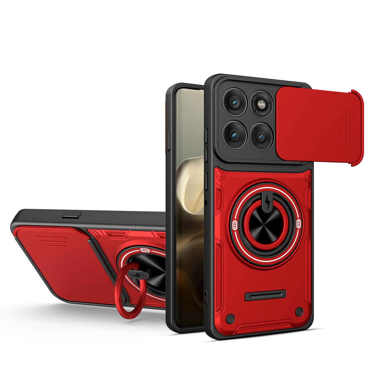 For Motorola Edge 60 Pro 5G Multifunctional Sliding Camshield Ring Holder Phone Case - Red - EDA009734003D