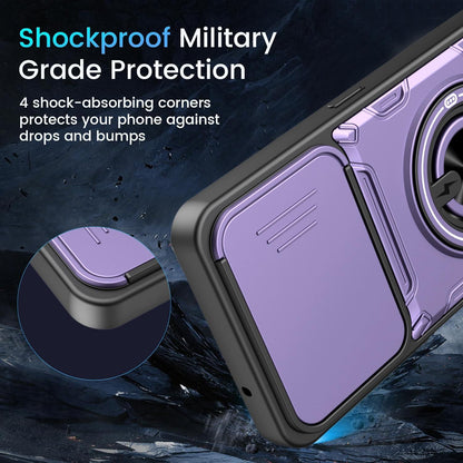 For Motorola Edge 70 Fusion 5G Multifunctional Sliding Camshield Ring Holder Phone Case - Blue - EDA009734005B