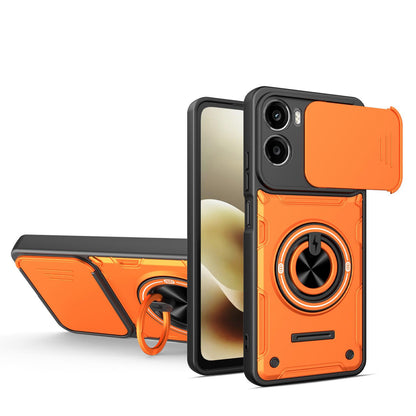For Motorola Moto G06 4G Multifunctional Sliding Camshield Ring Holder Phone Case - Orange - EDA009734008A
