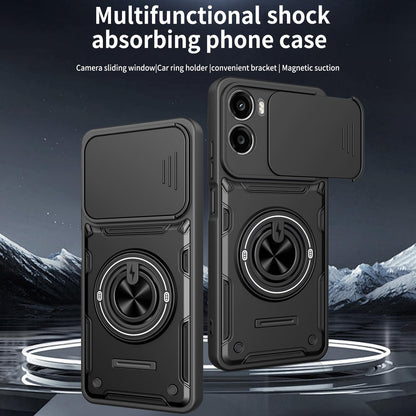 For Motorola Moto G06 4G Multifunctional Sliding Camshield Ring Holder Phone Case - Orange - EDA009734008A