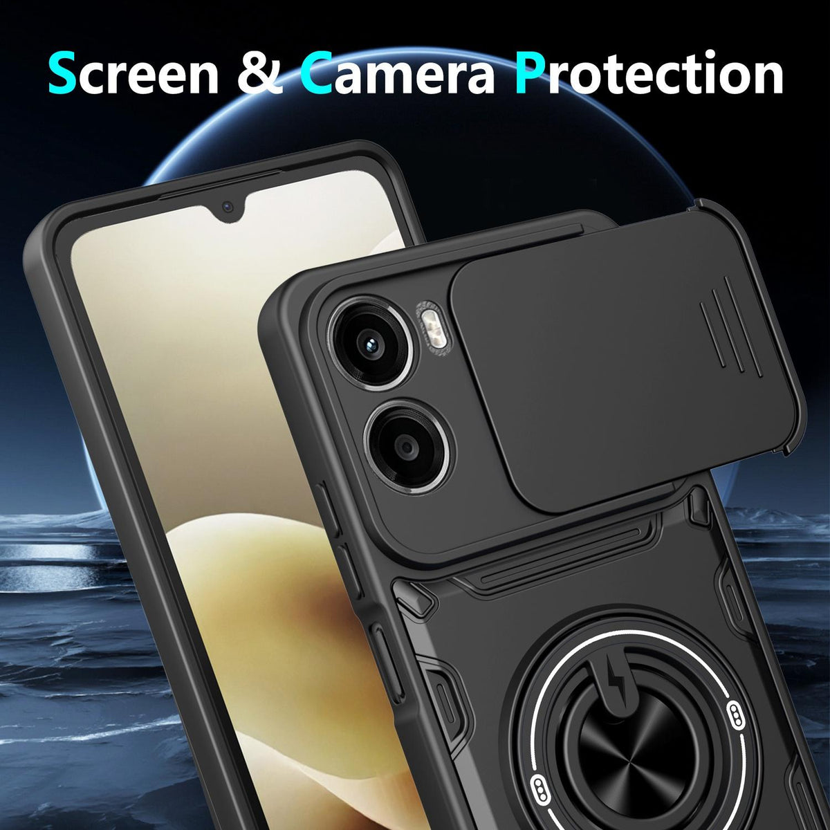 For Motorola Moto G06 4G Multifunctional Sliding Camshield Ring Holder Phone Case - Orange - EDA009734008A