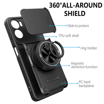 For Motorola Moto G06 4G Multifunctional Sliding Camshield Ring Holder Phone Case - Orange - EDA009734008A