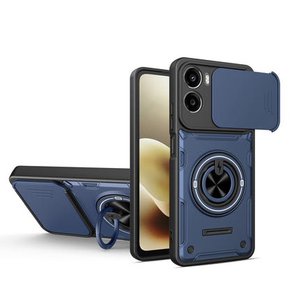 For Motorola Moto G06 4G Multifunctional Sliding Camshield Ring Holder Phone Case - Blue - EDA009734008B
