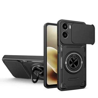 For Motorola Moto G06 4G Multifunctional Sliding Camshield Ring Holder Phone Case - Black - EDA009734008C