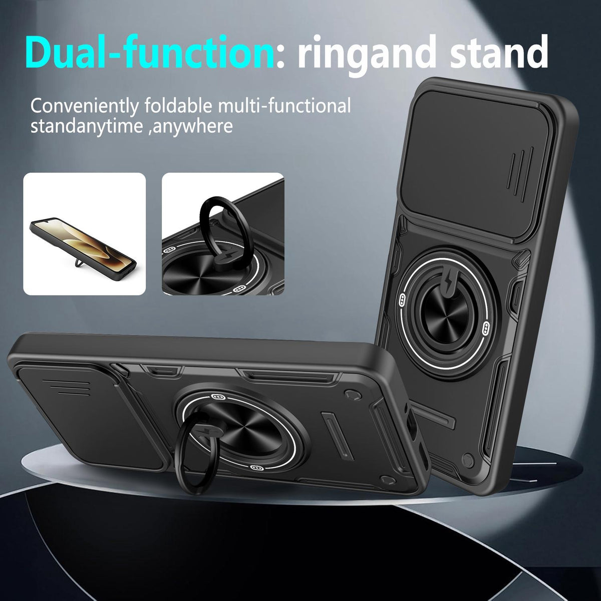 For Motorola Moto G06 4G Multifunctional Sliding Camshield Ring Holder Phone Case - Black - EDA009734008C