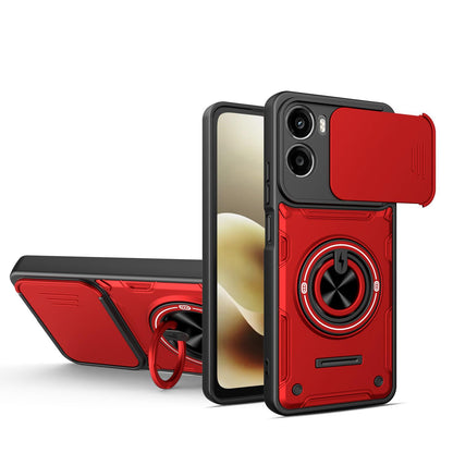 For Motorola Moto G06 4G Multifunctional Sliding Camshield Ring Holder Phone Case - Red - EDA009734008D
