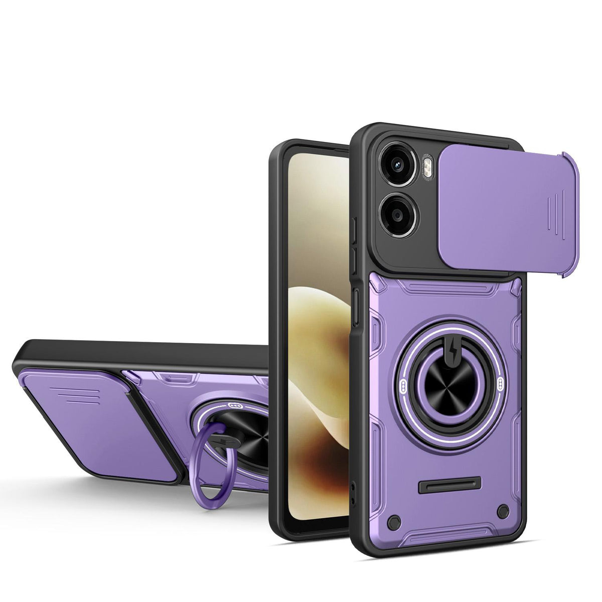 For Motorola Moto G06 4G Multifunctional Sliding Camshield Ring Holder Phone Case - Purple - EDA009734008E