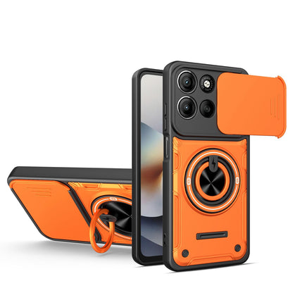 For Motorola Moto G56 5G Multifunctional Sliding Camshield Ring Holder Phone Case - Orange - EDA009734009A