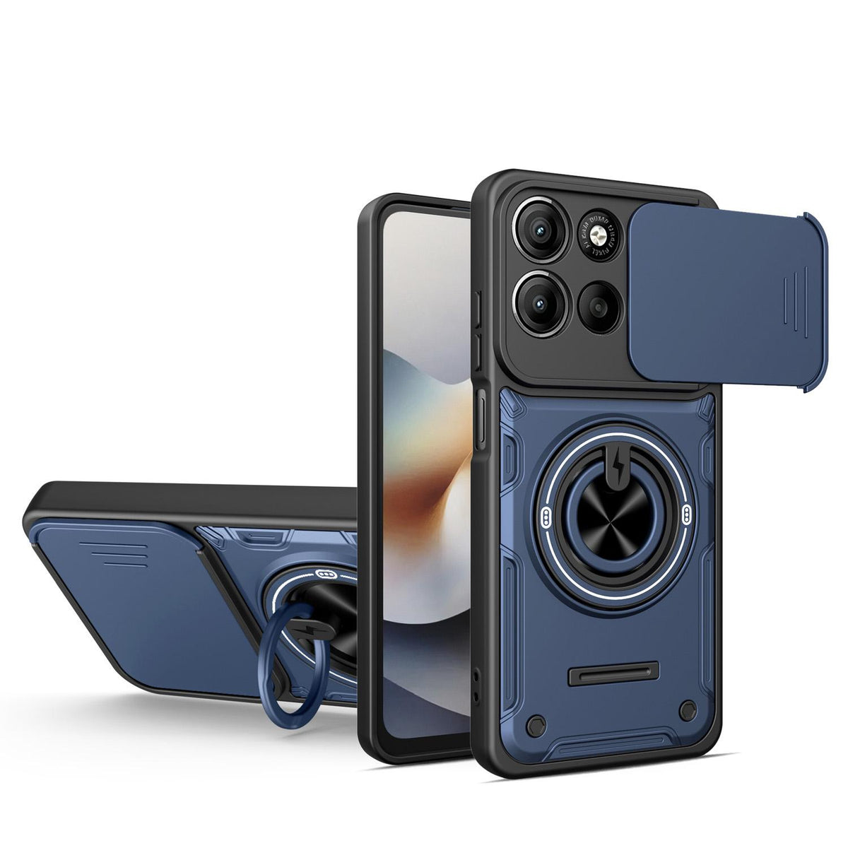 For Motorola Moto G56 5G Multifunctional Sliding Camshield Ring Holder Phone Case - Blue - EDA009734009B
