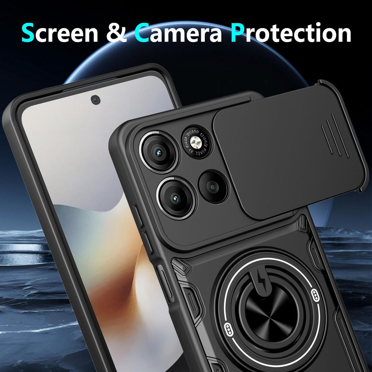 For Motorola Moto G56 5G Multifunctional Sliding Camshield Ring Holder Phone Case - Blue - EDA009734009B