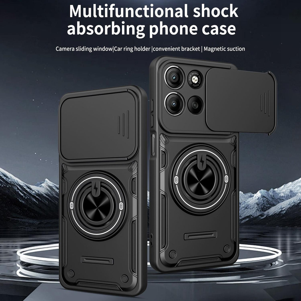 For Motorola Moto G56 5G Multifunctional Sliding Camshield Ring Holder Phone Case - Black - EDA009734009C