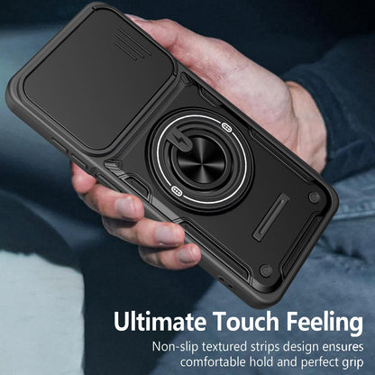 For Motorola Moto G56 5G Multifunctional Sliding Camshield Ring Holder Phone Case - Black - EDA009734009C
