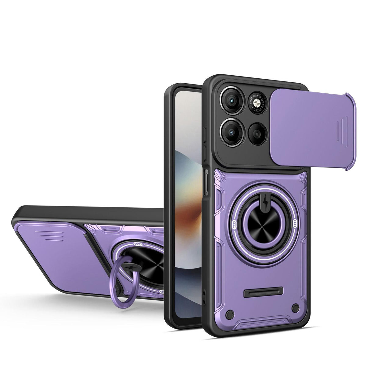 For Motorola Moto G56 5G Multifunctional Sliding Camshield Ring Holder Phone Case - Purple - EDA009734009E