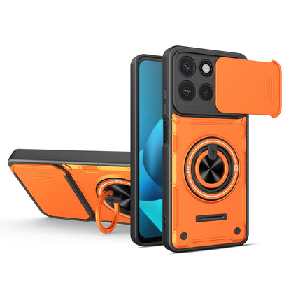 For Motorola Moto G87 / G77 / G67 Multifunctional Sliding Camshield Ring Holder Phone Case - Orange - EDA009734011A