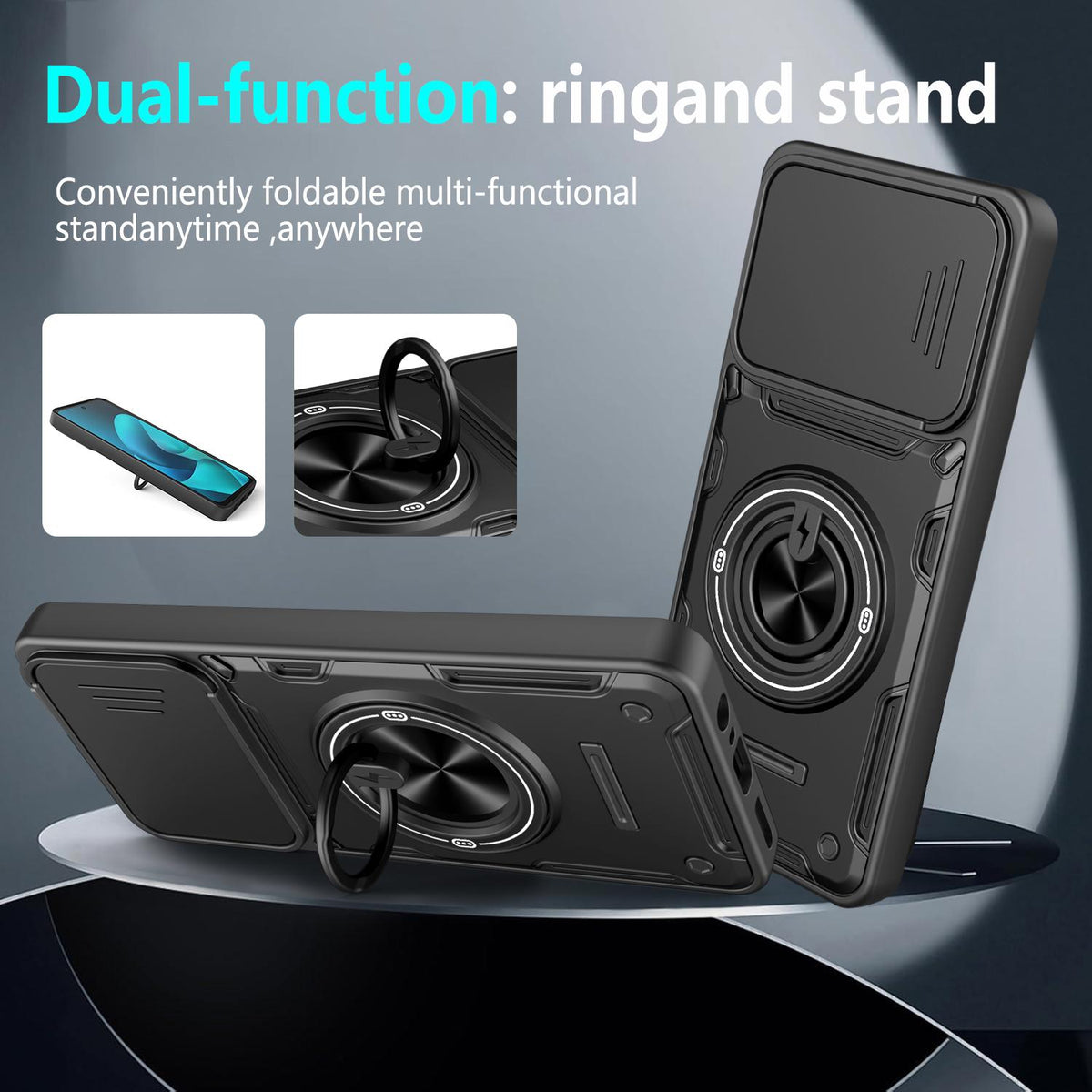 For Motorola Moto G87 / G77 / G67 Multifunctional Sliding Camshield Ring Holder Phone Case - Orange - EDA009734011A