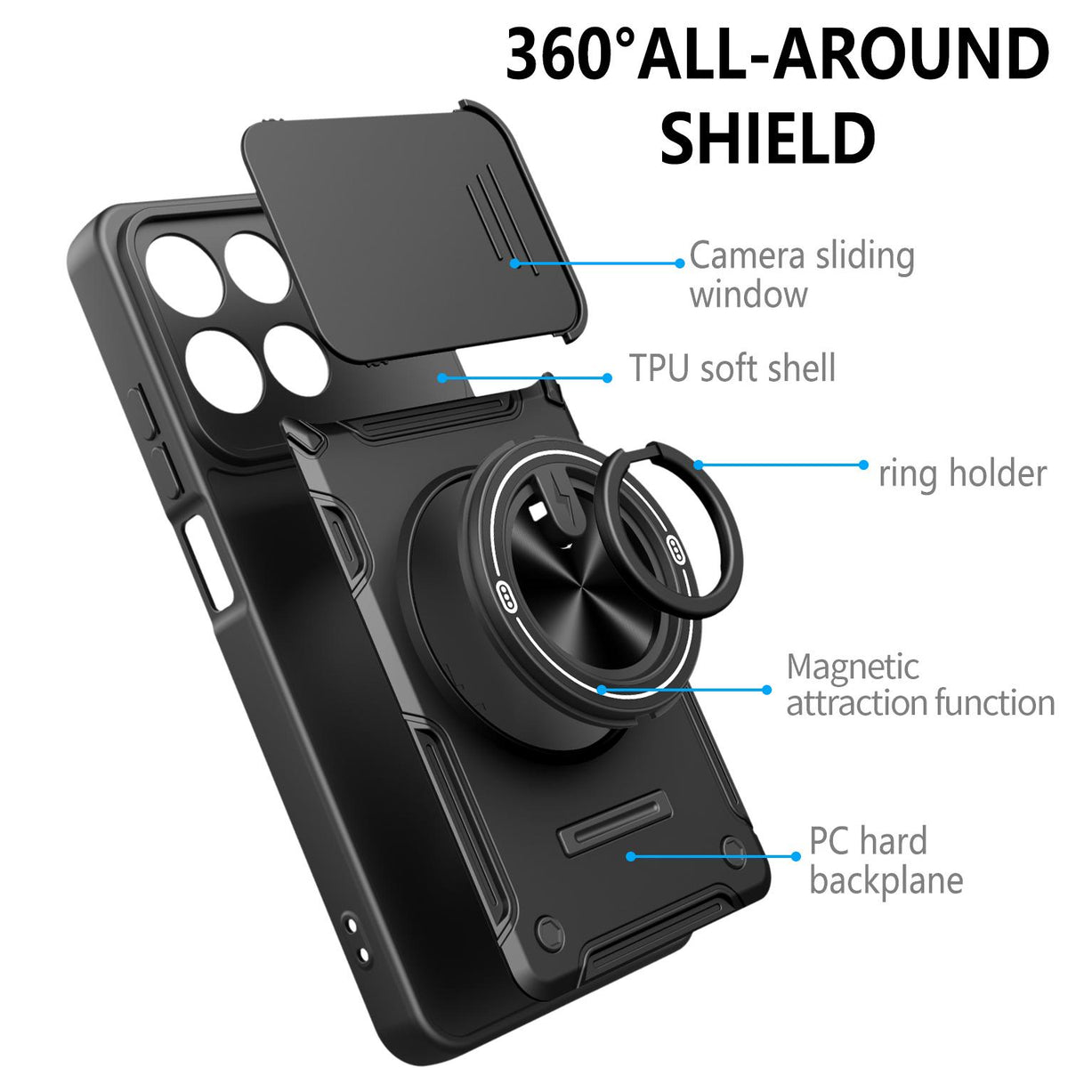 For Motorola Moto G87 / G77 / G67 Multifunctional Sliding Camshield Ring Holder Phone Case - Orange - EDA009734011A