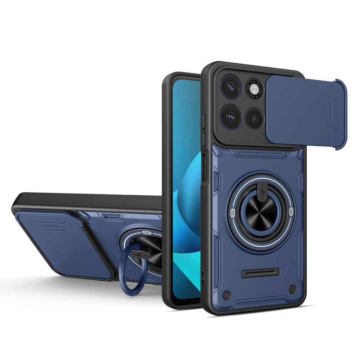 For Motorola Moto G87 / G77 / G67 Multifunctional Sliding Camshield Ring Holder Phone Case - Blue - EDA009734011B