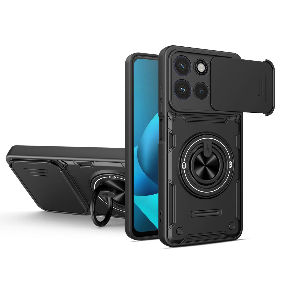 For Motorola Moto G87 / G77 / G67 Multifunctional Sliding Camshield Ring Holder Phone Case - Black - EDA009734011C