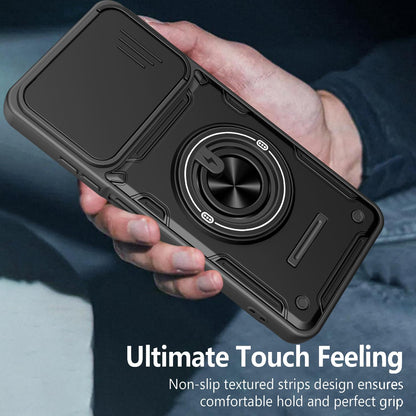For Motorola Moto G87 / G77 / G67 Multifunctional Sliding Camshield Ring Holder Phone Case - Black - EDA009734011C