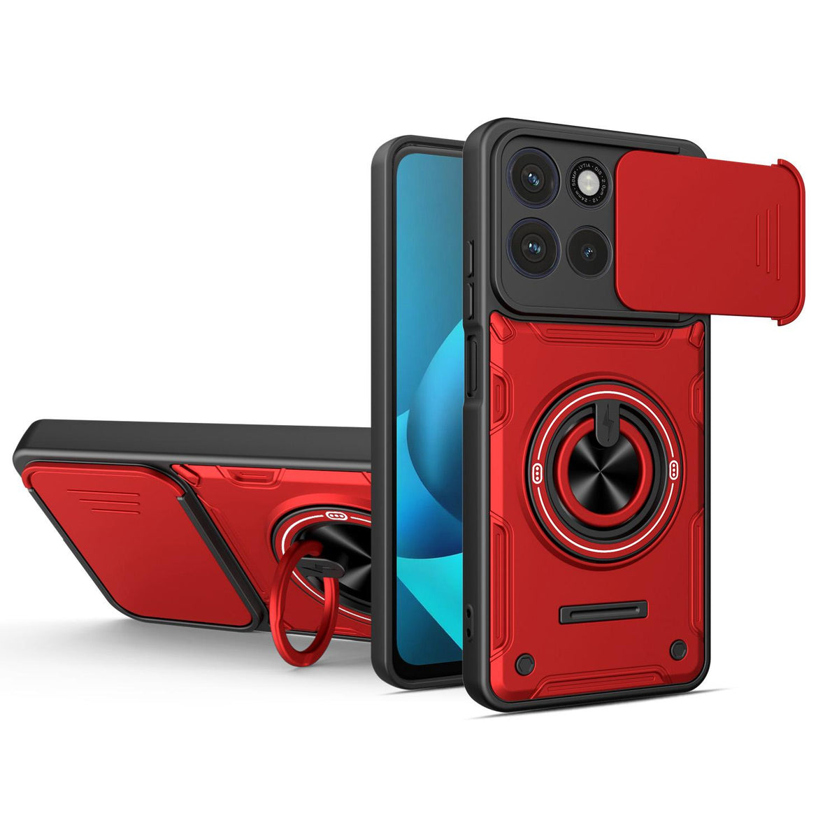 For Motorola Moto G87 / G77 / G67 Multifunctional Sliding Camshield Ring Holder Phone Case - Red - EDA009734011D