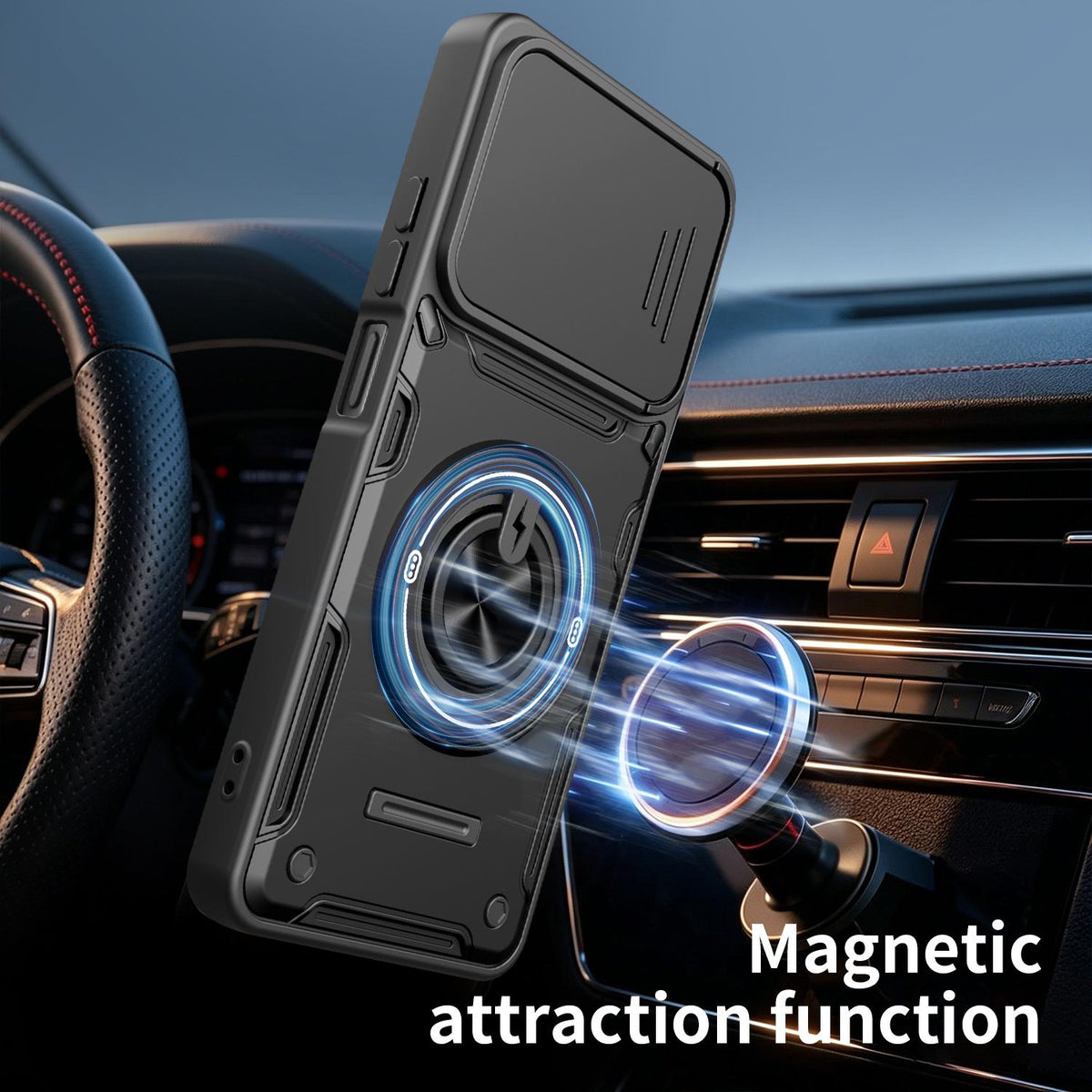 For Motorola Moto G87 / G77 / G67 Multifunctional Sliding Camshield Ring Holder Phone Case - Red - EDA009734011D