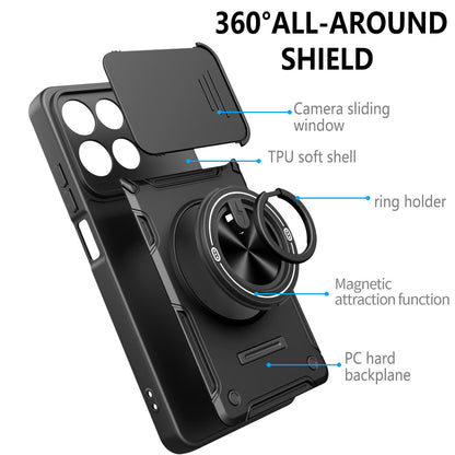 For Motorola Moto G87 / G77 / G67 Multifunctional Sliding Camshield Ring Holder Phone Case - Red - EDA009734011D