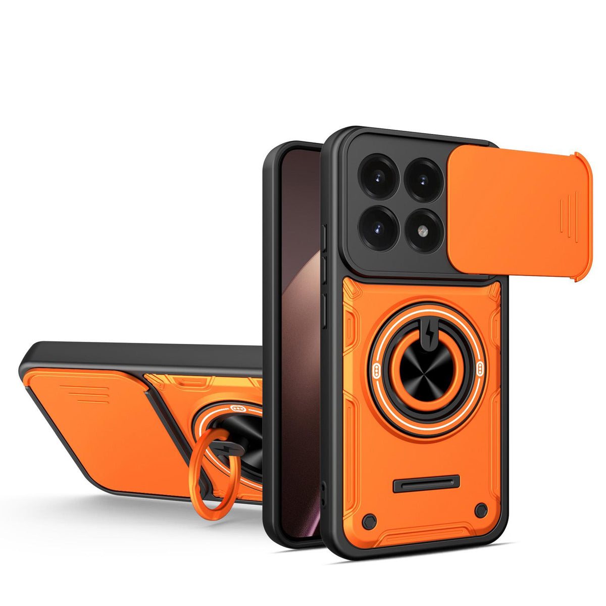 For Xiaomi 15T 5G Multifunctional Sliding Camshield Ring Holder Phone Case - Orange - EDA009734101A