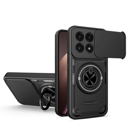 For Xiaomi 15T 5G Multifunctional Sliding Camshield Ring Holder Phone Case - Black - EDA009734101C
