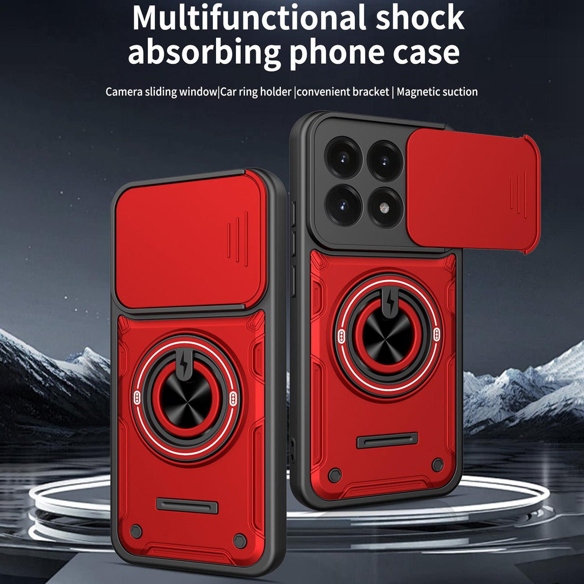 For Xiaomi 15T 5G Multifunctional Sliding Camshield Ring Holder Phone Case - Red - EDA009734101D